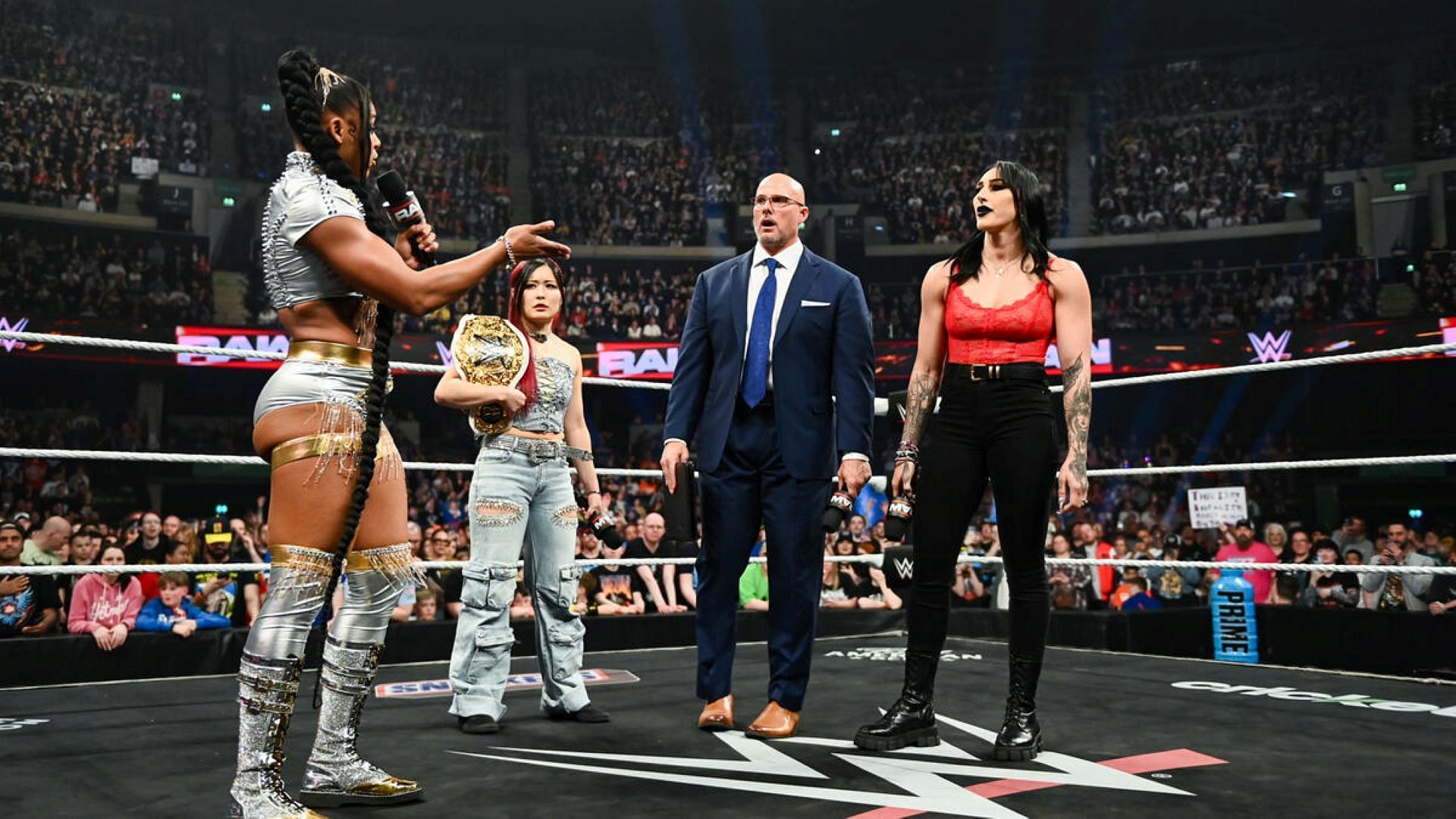 IYO SKY, Bianca Belair, and Rhea Ripley all want to leave Las Vegas as champions. (Image Credit: WWE.com)